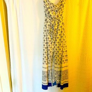 Strapless white dress.